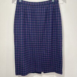 Vintage Pendleton Pencil Skirt Size 8 Petite Blue Plaid 100% Virgin Wool Lined